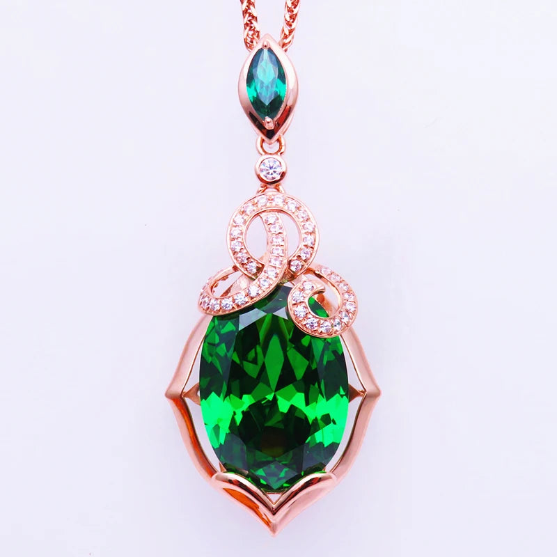 585 purple gold jewelry set plated 14K rose gold fashion luxury inlaid emerald earrings for women exquisite wedding necklace