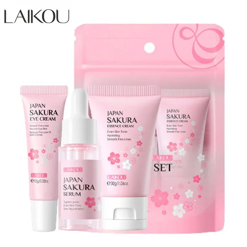 3pcs/set LAIKOU Vitamin C 24K Golden Sakura Skin Care Sets Face Cream Serum Eye Cream Moisturizing Anti Wrinkles Face Care Kit