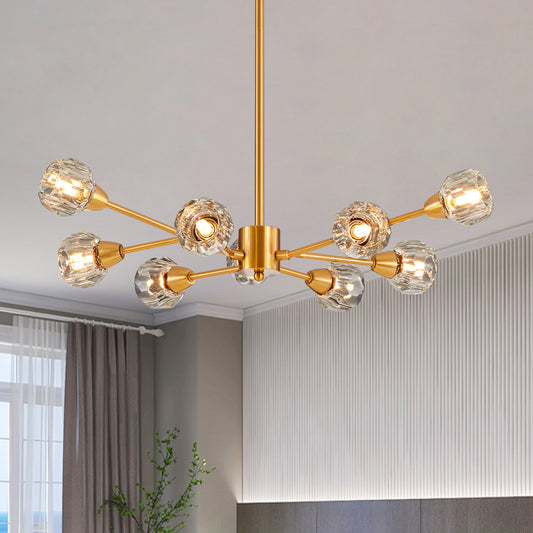 28  Modern Crystal Chandeliers, 9 Lights Golden Chandelier For Living Room Bedroom, Dining Room Chandelier Over Table, Kitchen Light Fixtures Bulbs Not Included