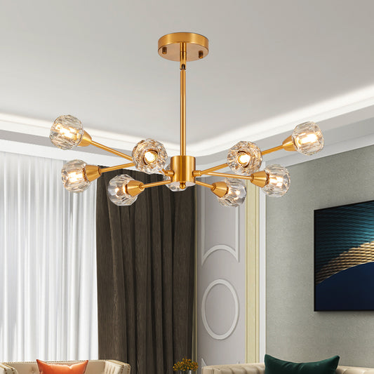 28  Modern Crystal Chandeliers, 9 Lights Golden Chandelier For Living Room Bedroom, Dining Room Chandelier Over Table, Kitchen Light Fixtures Bulbs Not Included