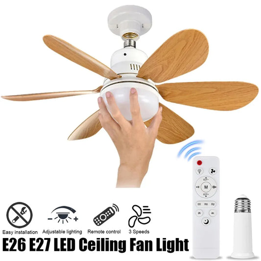 Home E26 E27 LED Ceiling Fan Light Wireless Remote Control with Stepless Dimming Night Lights Smart Fan for Room Office Study