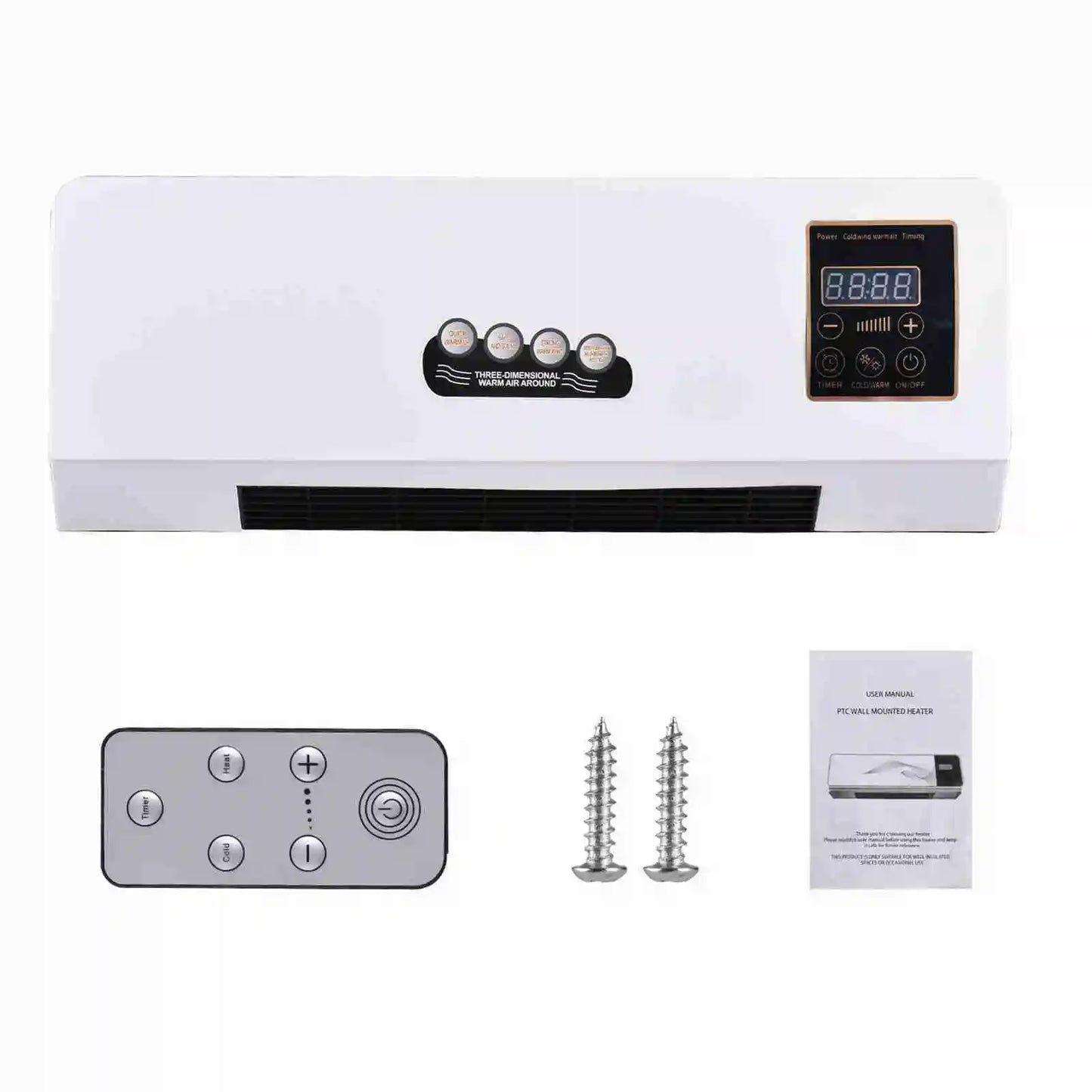 Electric Heater and Fan Heater Fan Combo 2 in 1 Heating Nature Wind Timing Digital Display Wall Mounted Space Heater for Home