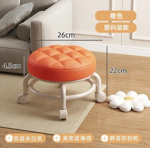 Taburete de polea, taburete pequeño de celebridad de Internet, asiento silencioso con ruedas, silla para cambiar znurete redondo
