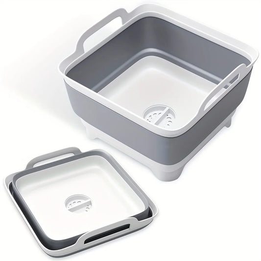 A portable water storage device designed for outdoor camping, equipped with drainage holes, foldable, vegetable washing basin