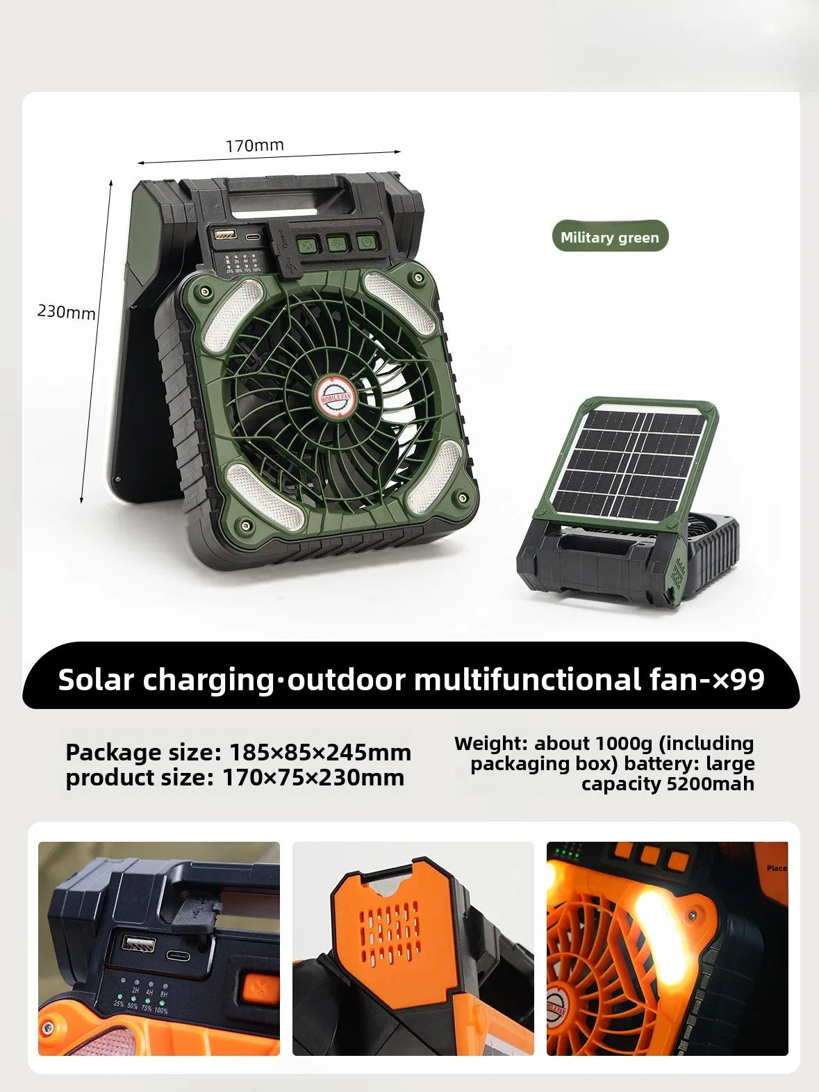 Outdoor Fan, Solar Camping, Portable USB Tent Lighting, Portable Fishing, Cold Air Conditioner, Electric Fanc