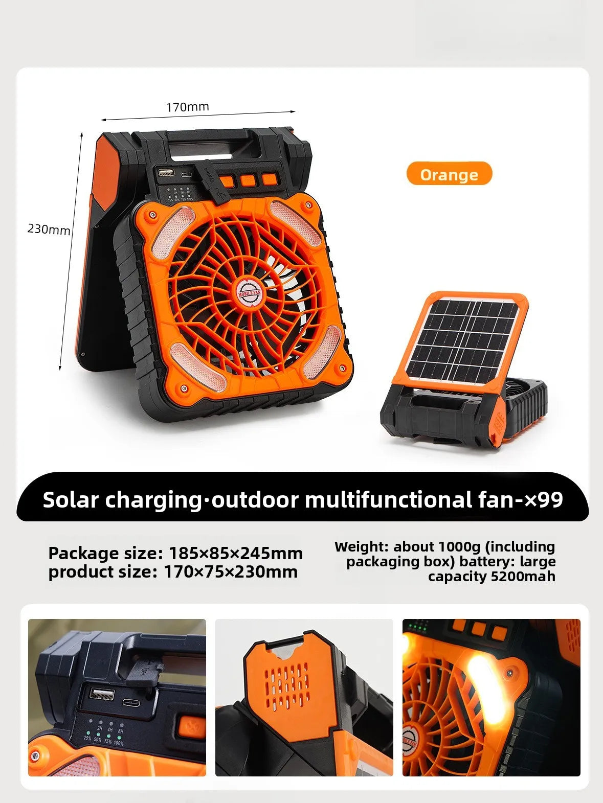 Outdoor Fan, Solar Camping, Portable USB Tent Lighting, Portable Fishing, Cold Air Conditioner, Electric Fanc