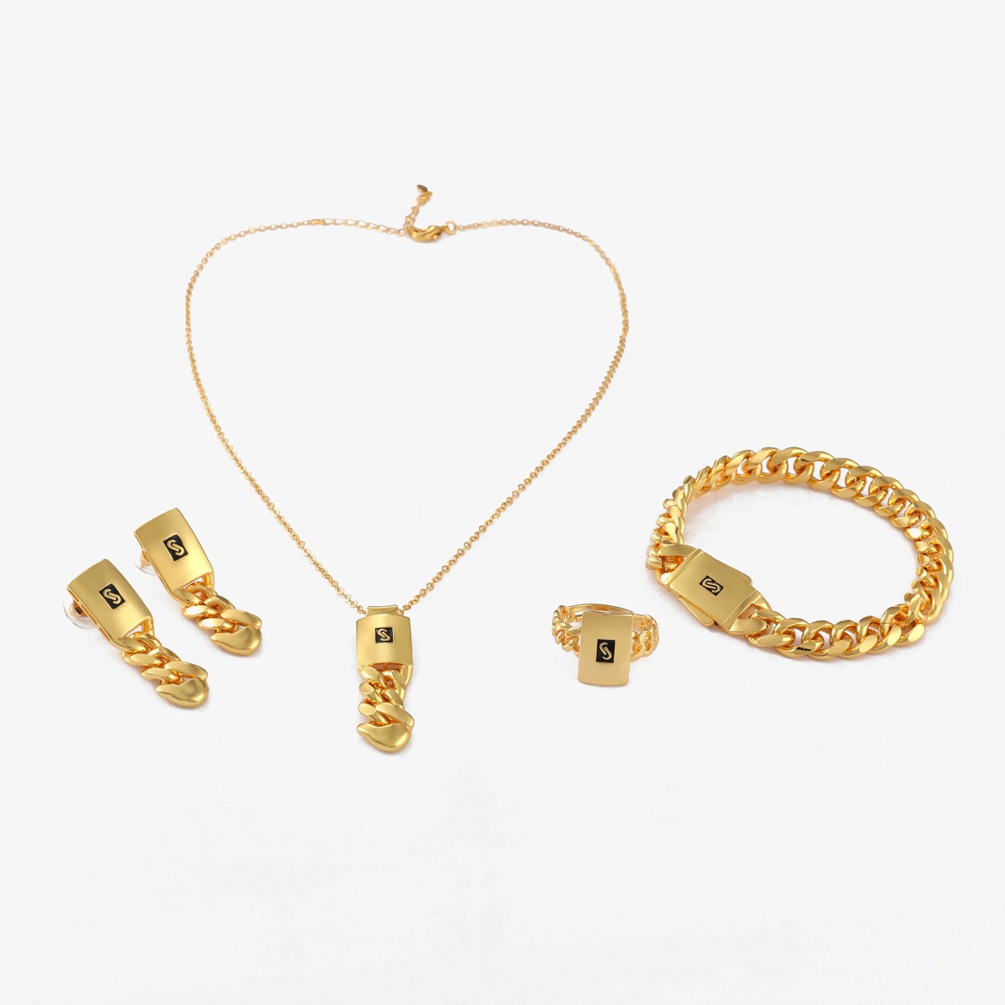JRH Gold-Plated Droplet Set Of Jewelry With Necklace, Bracelet, Earrings, And Ring, A popular Jewelry Set For Gifts Or Parties.
