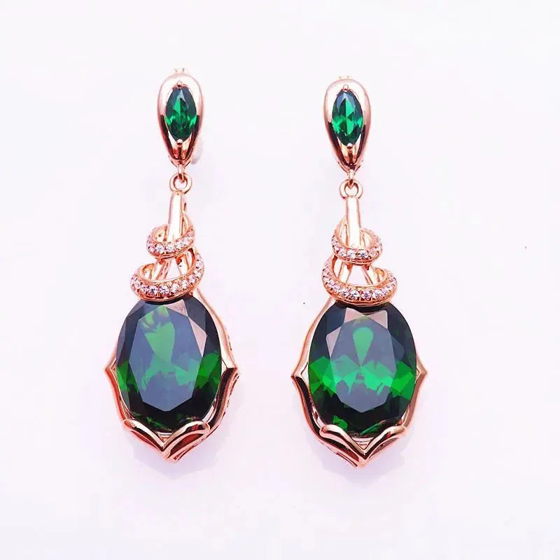 585 purple gold jewelry set plated 14K rose gold fashion luxury inlaid emerald earrings for women exquisite wedding necklace