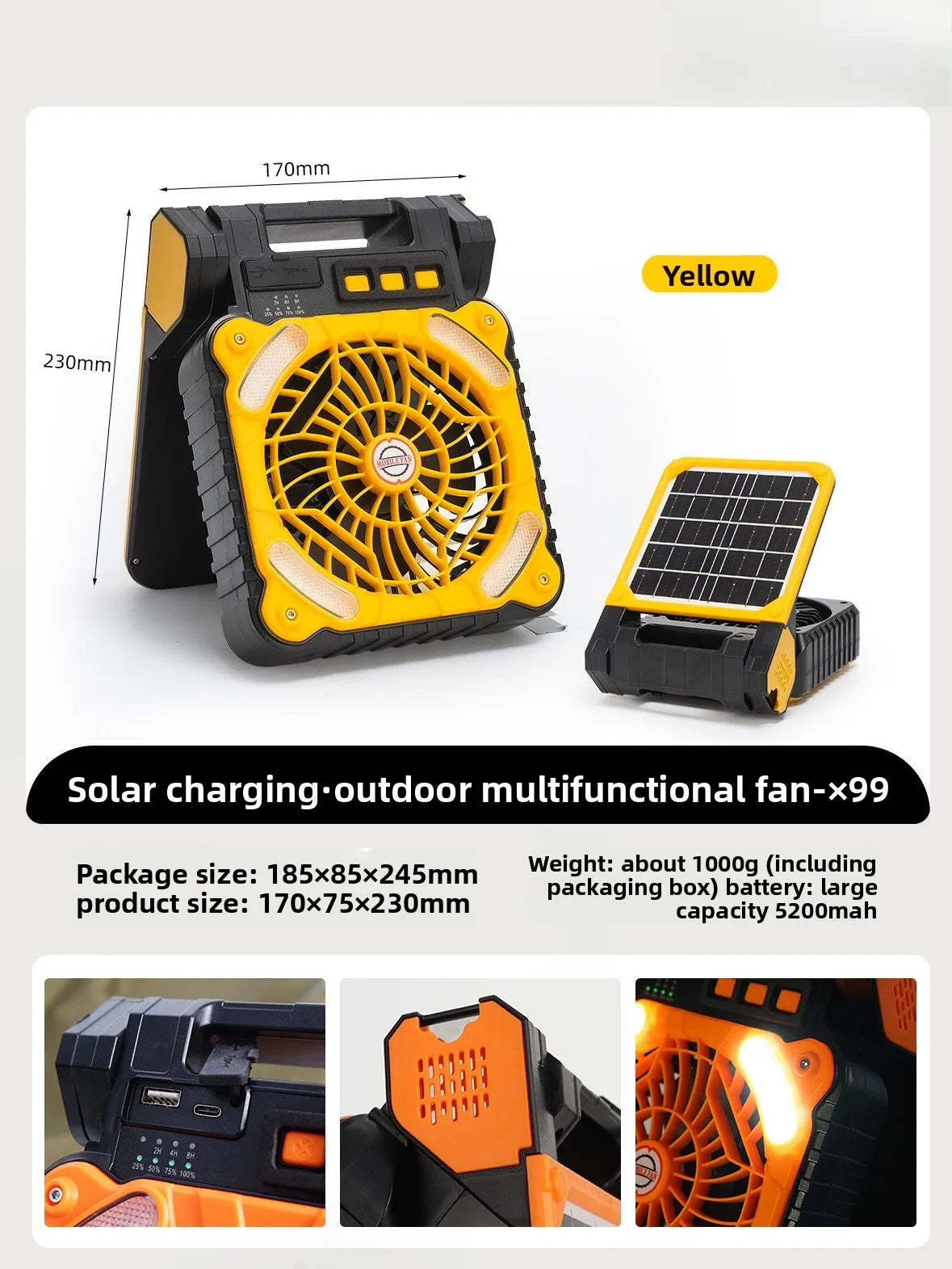 Outdoor Fan, Solar Camping, Portable USB Tent Lighting, Portable Fishing, Cold Air Conditioner, Electric Fanc