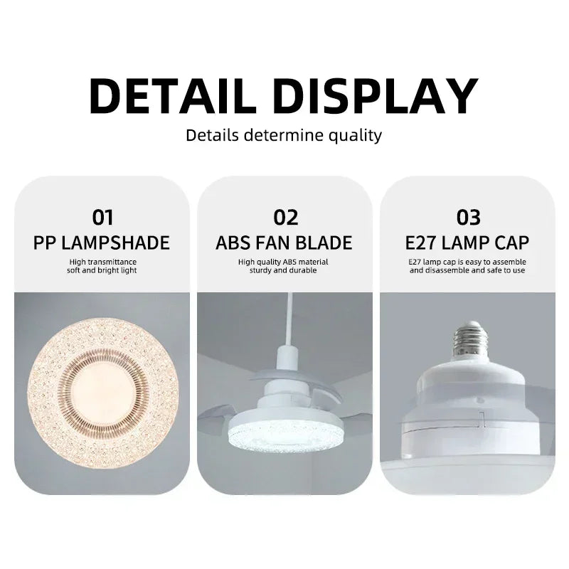 Home E27 Lighting 2-in-1 Ceiling Fan with Remote Control LED 3 Adjustable Lighting Fixtures Lighting Base Bedroom Living Room