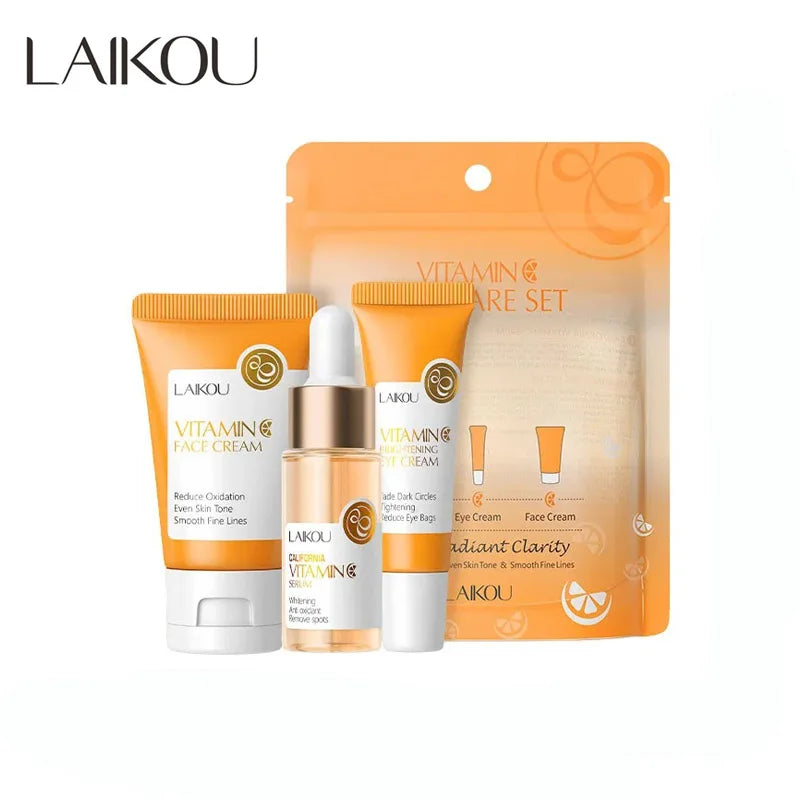 3pcs/set LAIKOU Vitamin C 24K Golden Sakura Skin Care Sets Face Cream Serum Eye Cream Moisturizing Anti Wrinkles Face Care Kit