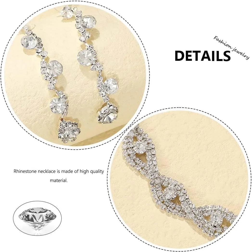 Jewelry Set for Women Rhinestone Earrings Silver Earring Bracelet Necklace Party Prom Wedding Earrings Jewelry for Women