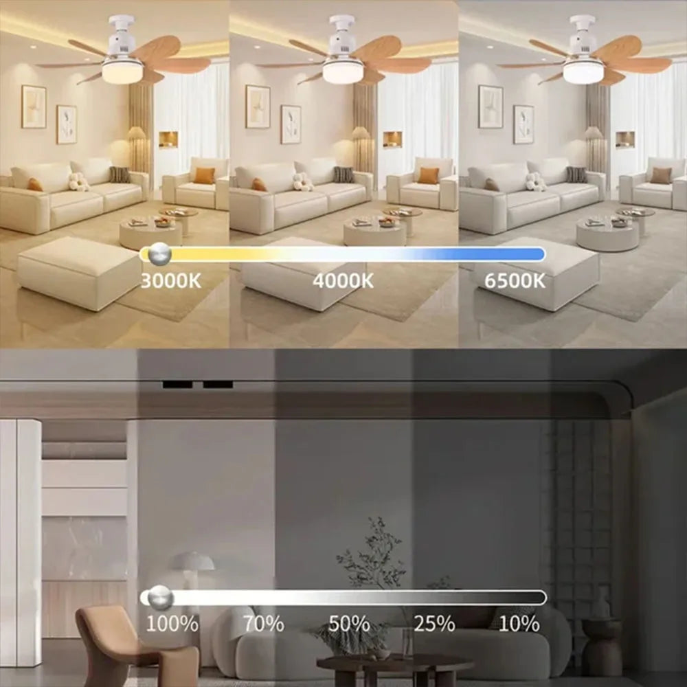 Home E26 E27 LED Ceiling Fan Light Wireless Remote Control with Stepless Dimming Night Lights Smart Fan for Room Office Study