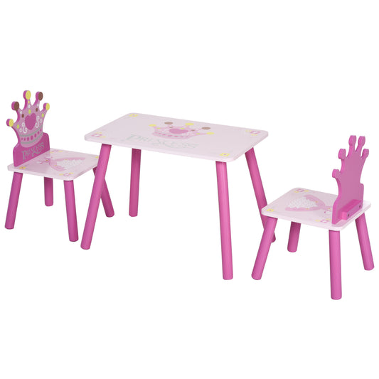 3 Pcs Kids And Table Chair Set Princess & Crown Theme Home Furniture Pretty Gift 2-4 Years Pink