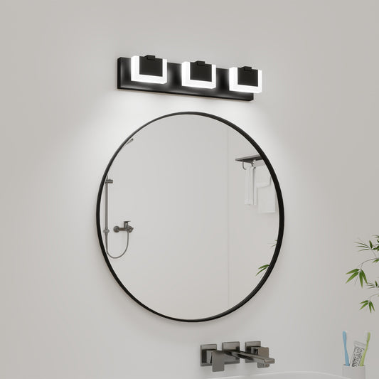 3 Lights Modern Black Vanity Light Up And Down Black LED Vanity Light Fixtures Bathroom Wall Light Over Mirror 6000K