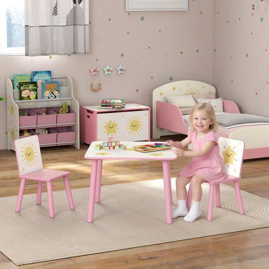 3-Piece Kids Toddler Table and Chair Set Furniture for Boys and Girls Aged 3-8, Bedroom, Nursery, Playroom, Pink